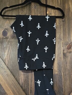 Killstar Black Leggings with White Gothic Cross Print